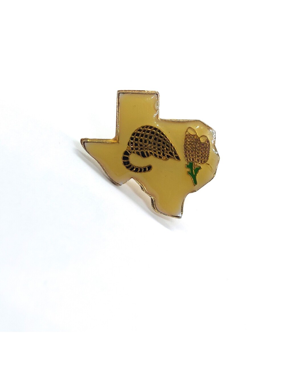 Vintage Texas State Map Armadillo Prickly Pear Cactus Enamel Pin Souvenir